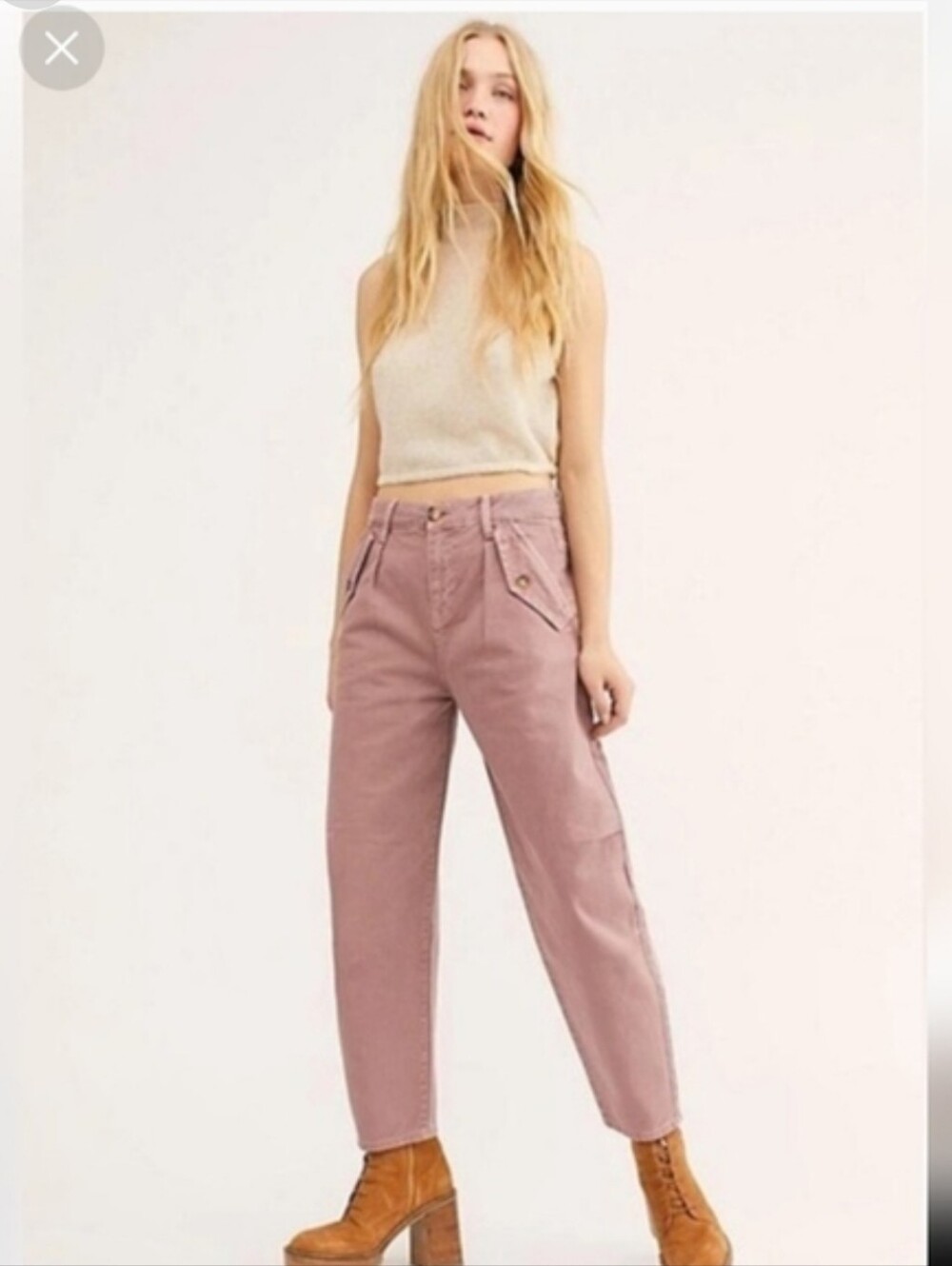 Free People Lorendo Pleated Barrel Jeans in Mauve